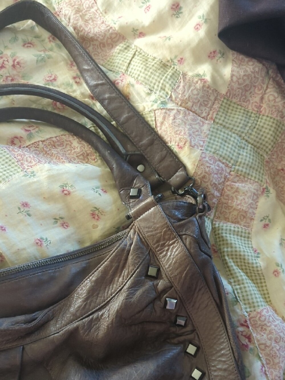 Treesje Leather Brown Studded Hobo Bag - Picture 3 of 14